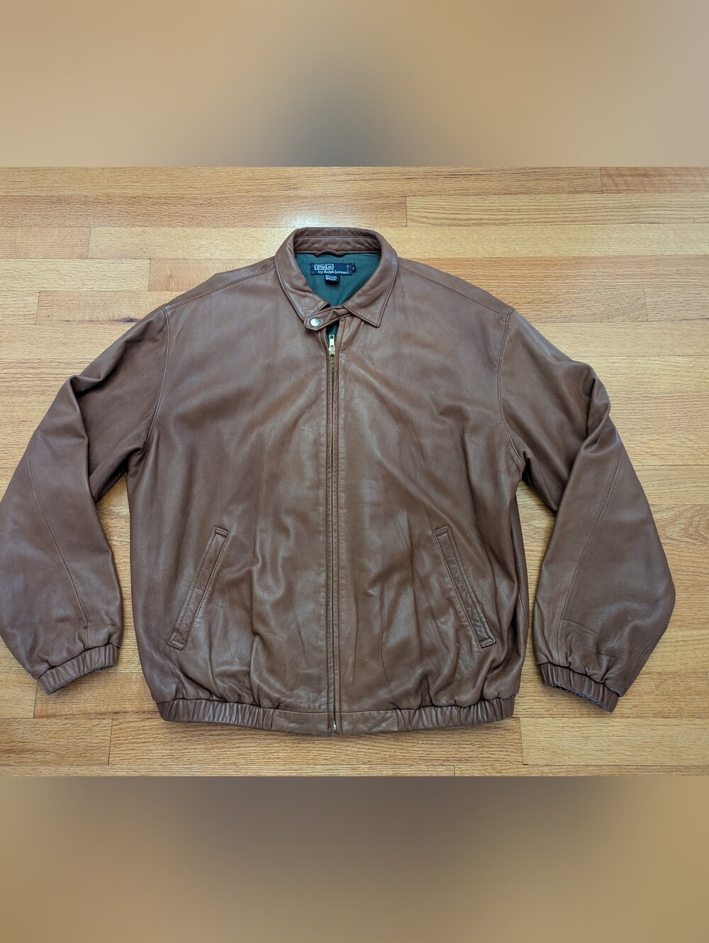 Vintage Polo Ralph Lauren Brown Lamb Skin Leather Jacket Men's Size L Full Zip
